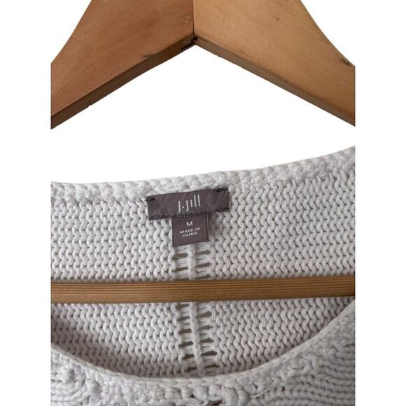 J. Jill Ombre Open Knit Tan White Short Sleeve Sweater Blouse Size M - Picture 8 of 11